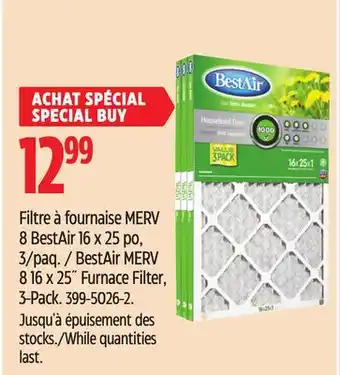 Canadian Tire Bestair merv 8 16 x 25 furnace filter, 3-pack offer