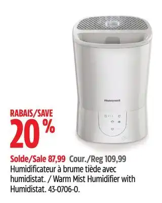 Canadian Tire Honeywell warm mist humidifier with humidistat offer