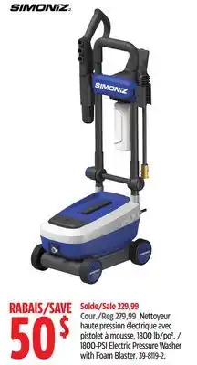 Canadian Tire Simoniz 1800-psi electric pressure washer with foam blaster offer