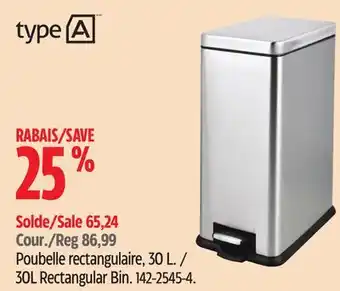 Canadian Tire Type a 30l rectangular bin offer