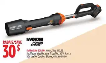 Canadian Tire Worx 20v leafjet cordless blower, 4ah offer