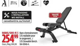 Canadian Tire Bowflex 3.1s stowable bench offer