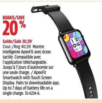 Canadian Tire Apexfit smartwatch with touch screen display offer