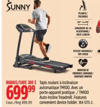 Canadian Tire Sunny health & fitness tm100 auto-incline treadmill offer