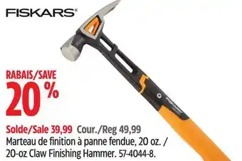 Canadian Tire Fiskars 20-oz claw finishing hammer offer
