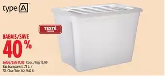 Canadian Tire Type a 72l clear tote offer