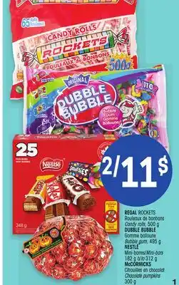 Uniprix Regal rockets rouleaux de bonbons candy rolls, 500 g dubble bubble gomme balloune bubble gum, 495 g nestlé mini-barres/mini-b offer