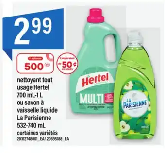 Maxi Nettoyant tout usage hertel 700 ml-1 l ou savon à vaisselle liquide la parisienne 532-740 ml offer