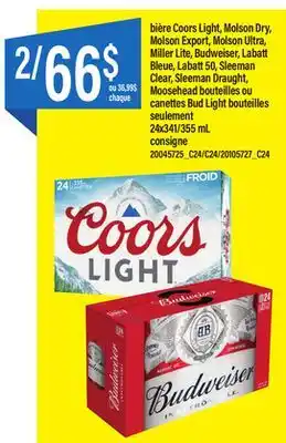Maxi Bière coors light, molson dry, molson export, molson ultra, miller lite, budweiser, labatt bleue, labatt 50, sleeman clear, s offer