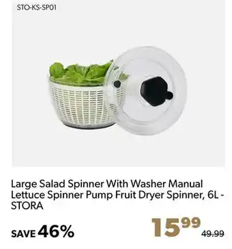 Shopper+ Large salad spinner with washer manual lettuce spinner pump fruit dryer spinner, 6l - stora offer