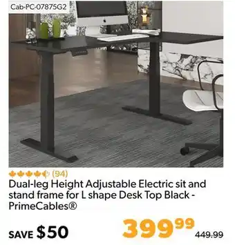 Shopper+ Dual-leg height adjustable electric sit and stand frame for l shape desk top black - primecables offer