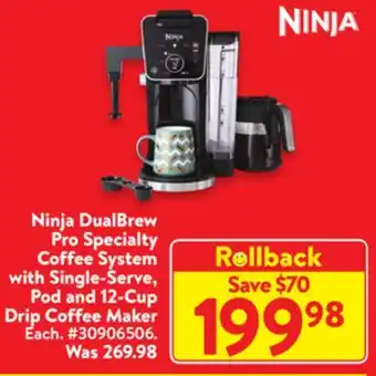 Walmart Ninja dualbrew pro specialty coffee system with single-serve, pod and 12-cup drip coffee maker offer