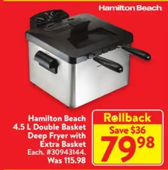 Walmart Hamilton beach 4.5 l double basket deep fryer with extra basket offer