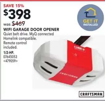 Lowe's Craftman wifi garage door opener 1/2-hp offer