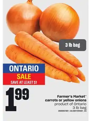 Loblaws Farmer's market carrots or yellow onions, 3 lb bag offer