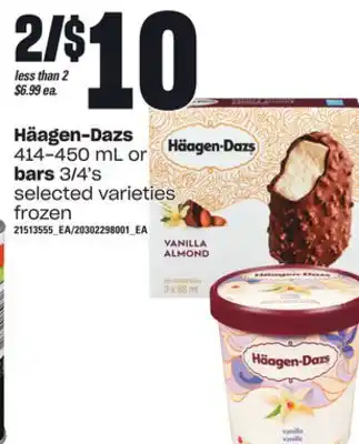 Loblaws Häagen-dazs 414-450 ml or bars 3/4's offer