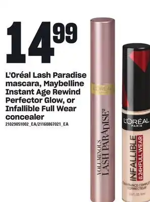 Loblaws L'oréal lash paradise mascara, maybelline instant age rewind perfector glow, or infallible full wear concealer offer