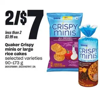 Loblaws Quaker crispy minis or large rice cakes, 90-173 g offer