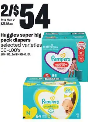 Loblaws Huggies super big pack diapers, 36-108's offer