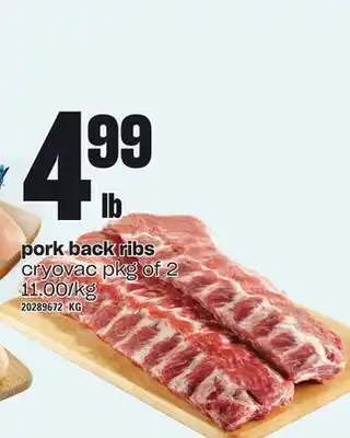 Loblaws Pork back ribs, cryovac pkg of 2 offer
