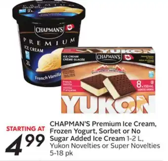 Sobeys Chapman's premium ice cream, frozen yogurt, sorbet or no sugar added ice cream offer