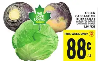 Food Basics Green cabbage or rutabagas offer