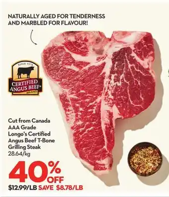 Longo's Cut from canada aaa grade longo's certified angus beef t-bone grilling steak offer