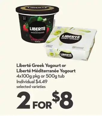 Longo's Liberté greek yogourt or liberté méditerranée yogourt offer
