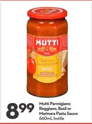 Longo's Mutti parmigiano reggiano, basil or marinara pasta sauce offer