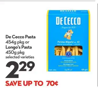 Longo's De cecco pasta 454g pkg or longo's pasta 450g pkg offer