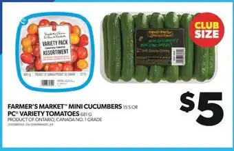 Real Canadian Superstore Farmer's market mini cucumbers, 15's or pc variety tomatoes, 681 g offer