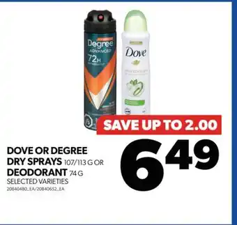 Real Canadian Superstore Dove or degree dry sprays, 107/113 g or deodorant, 74 g offer