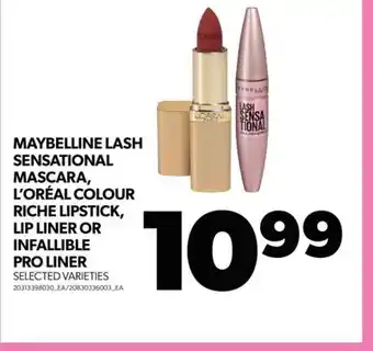 Real Canadian Superstore Maybelline lash sensational mascara, l'oréal colour riche lipstick, lip liner or infallible pro liner offer