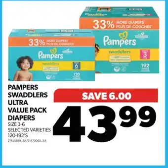 Real Canadian Superstore Pampers swaddlers ultra value pack diapers, size 3-6, 120-192's offer