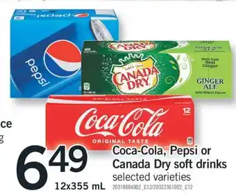 Fortinos Coca-cola, pepsi or canada dry soft drinks, 12x355 ml offer
