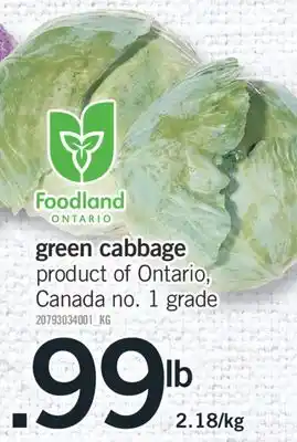 Fortinos Green cabbage, 2.18/kg offer