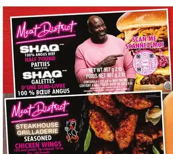 Foodland Meat district chicken wings 1.36 kg or shaq angus beef burgers 907 g offer