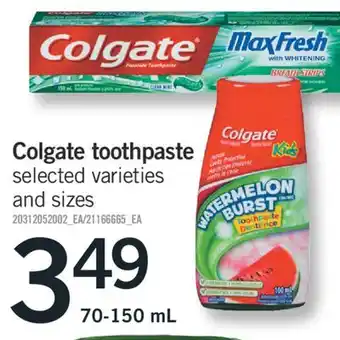 Fortinos Colgate toothpaste 70-150 ml offer