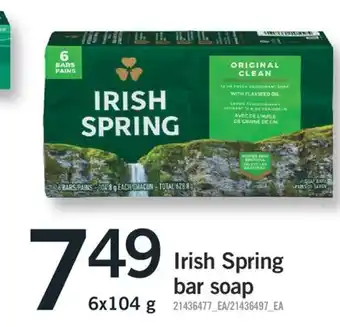 Fortinos Irish spring bar soap 6x104 g offer