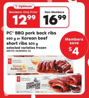 Independent Grocer Pc bbq pork back ribs, 680 g or korean beef short ribs, 500 g offer