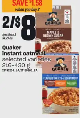 Independent Grocer Quaker instant oatmeal, 216-430 g offer