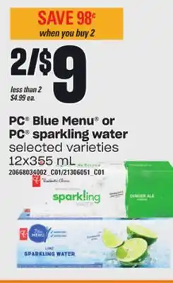 Independent Grocer Pc blue menu or pc sparkling water, 12x355 ml offer