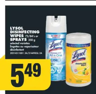 No Frills Lysol disinfecting wipes, 75/84's or sprays, 350 g offer