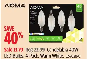 Canadian Tire Noma candelabra 40w led bulbs offer