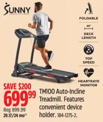 Canadian Tire Sunny tm100 auto-incline treadmill offer