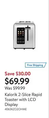 Walmart Kalorik 2-slice rapid toaster with lcd display offer