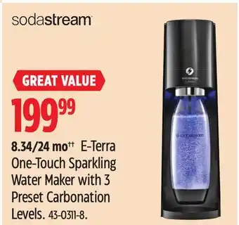 Canadian Tire Sodastream e-terra one-touch sparkling water maker with 3 preset carbonation levels offer