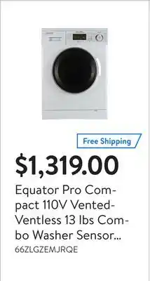 Walmart Equator pro compact 110v ventedventless 13 lbs combo washer sensor dry 1200 rpm white offer
