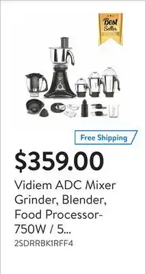 Walmart Vidiem adc mixer grinder, blender, food processor- 750w / 5 stainless steel jars - indian mixer grinder with almond nut milk offer