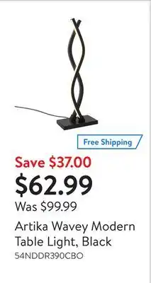 Walmart Artika wavey modern table light, black offer